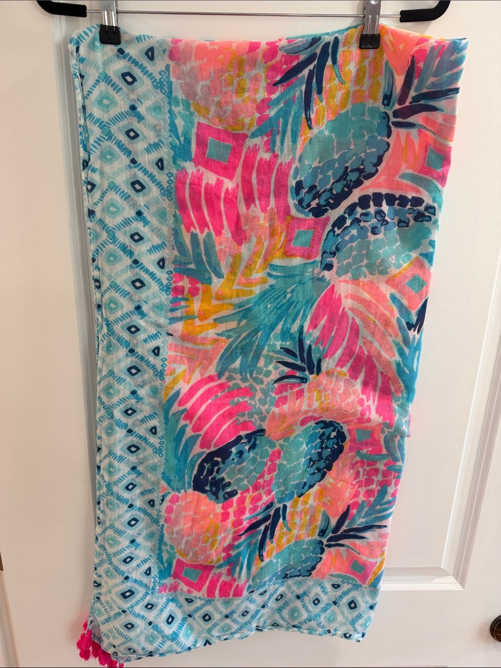 Lilly Pulitzer Multicolor Pineapple Scarf with Pink Tassels - Picture 3 of 3